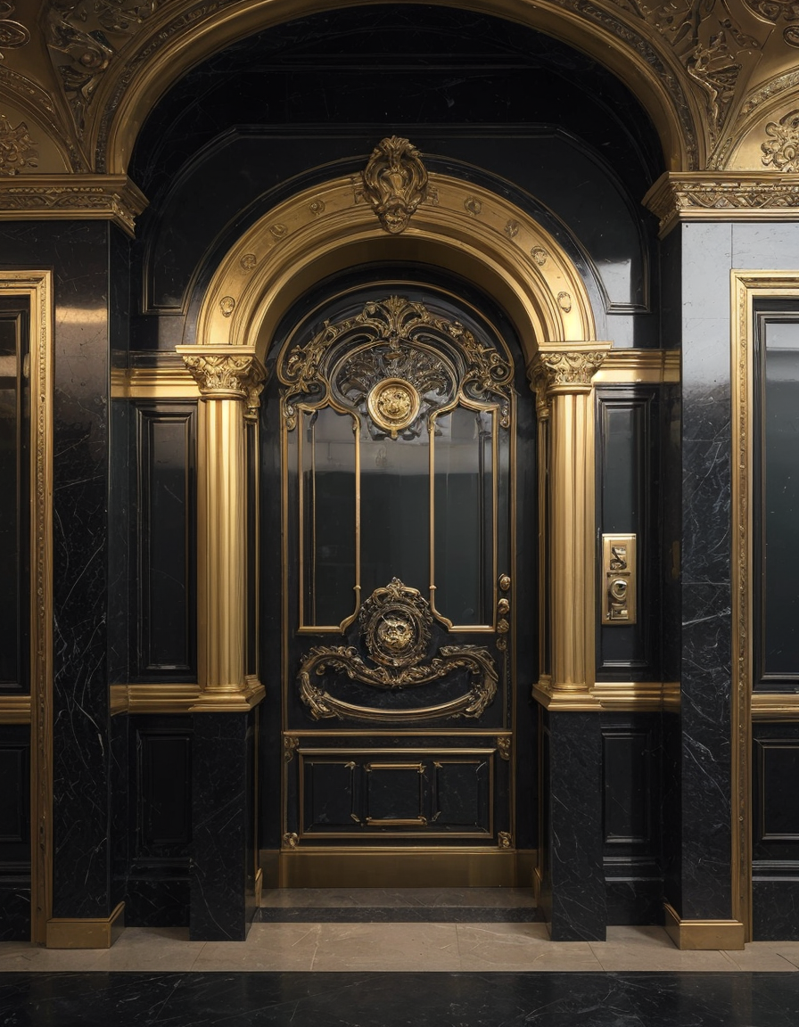 black and gold big door to the vault at the bank